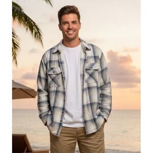 Vintage David Taylor Flannel Shirt Jacket Mens Size L Sherpa Fleece Work Outdoor